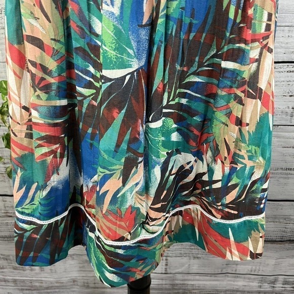 Studio West Apparel Skirt size Large Coral Green Floral Tropical Knee Hawaiian - Picture 8 of 13